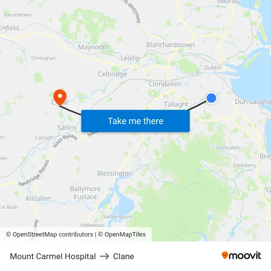Mount Carmel Hospital to Clane map