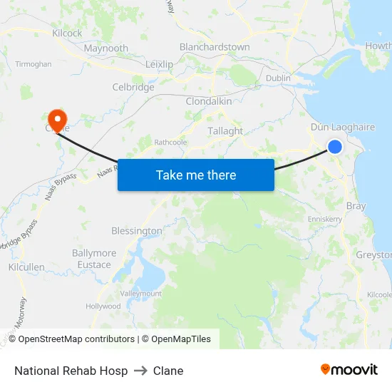 National Rehab Hosp to Clane map