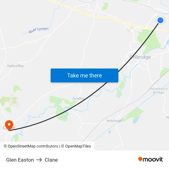 Glen Easton to Clane map