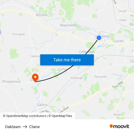 Oaklawn to Clane map