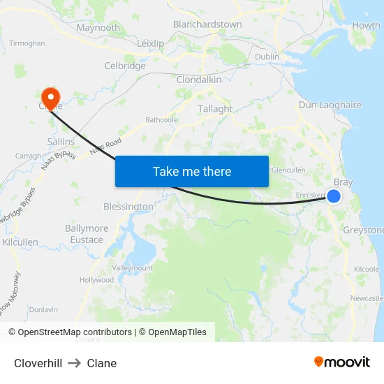 Cloverhill to Clane map