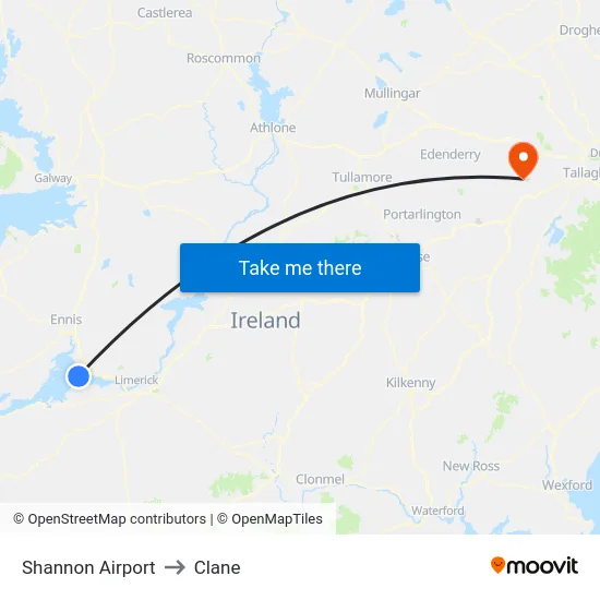 Shannon Airport to Clane map