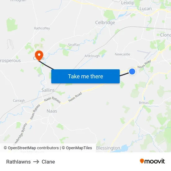 Rathlawns to Clane map