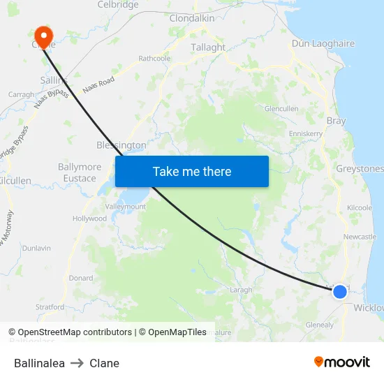 Ballinalea to Clane map