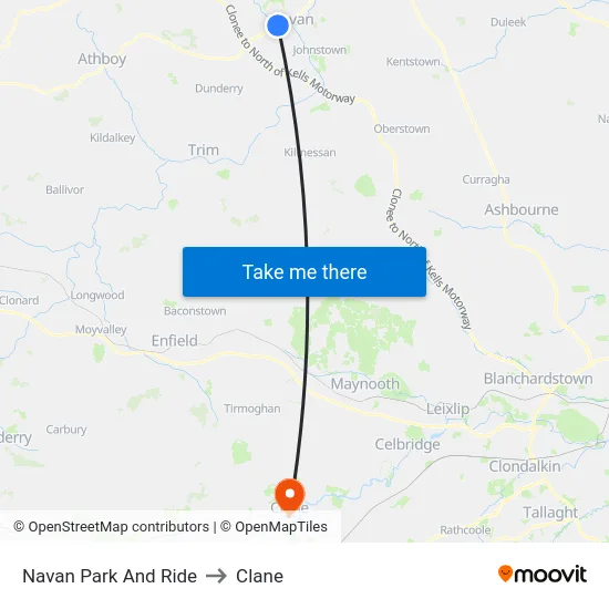 Navan Park And Ride to Clane map