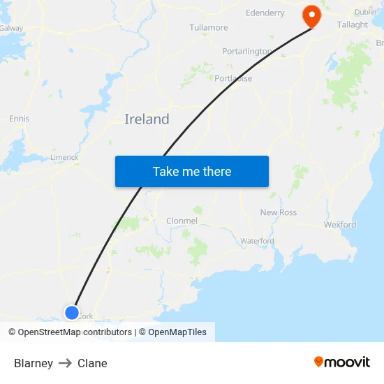 Blarney to Clane map