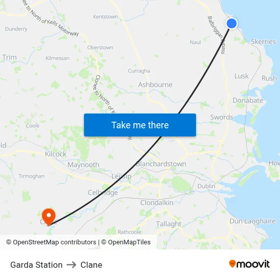 Garda Station to Clane map