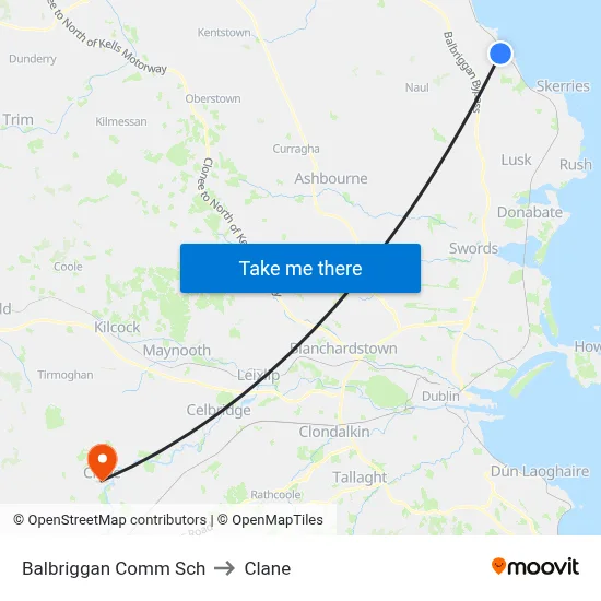 Balbriggan Comm Sch to Clane map