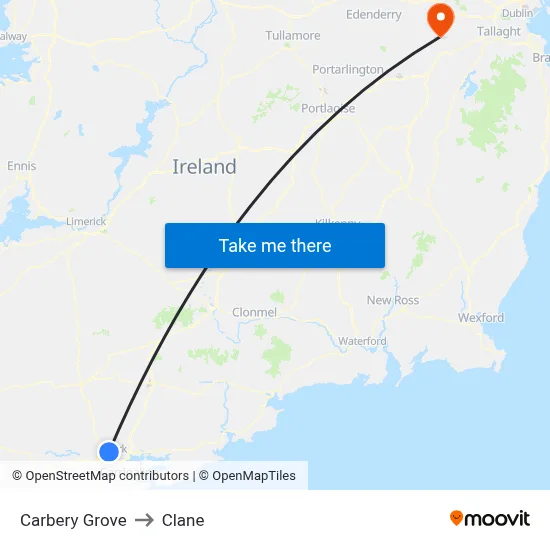 Carbery Grove to Clane map