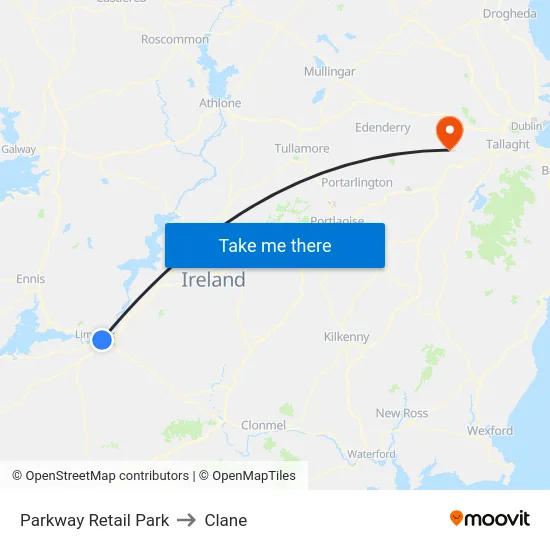 Parkway Retail Park to Clane map