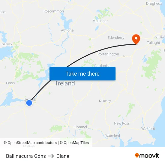 Ballinacurra Gdns to Clane map