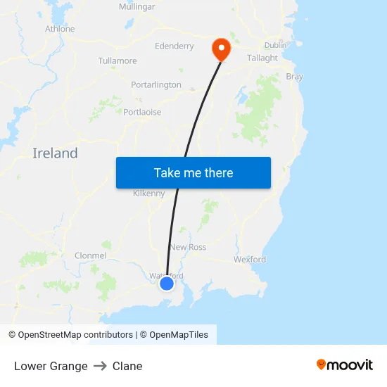 Lower Grange to Clane map