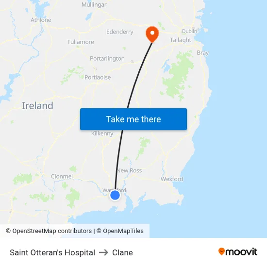 Saint Otteran's Hospital to Clane map