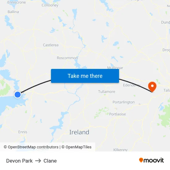 Devon Park to Clane map