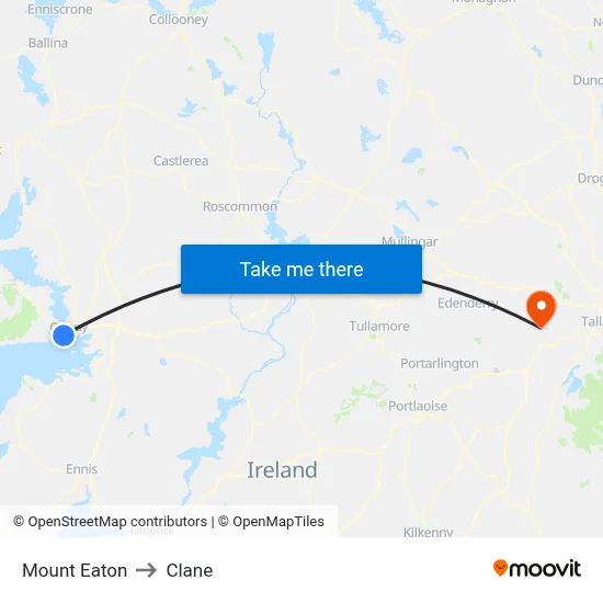 Mount Eaton to Clane map