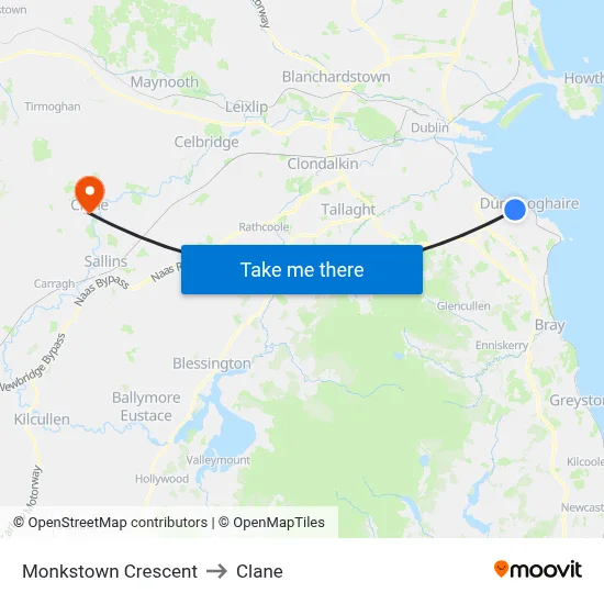 Monkstown Crescent to Clane map