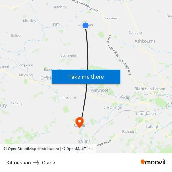 Kilmessan to Clane map