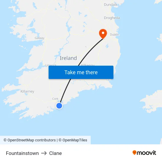 Fountainstown to Clane map