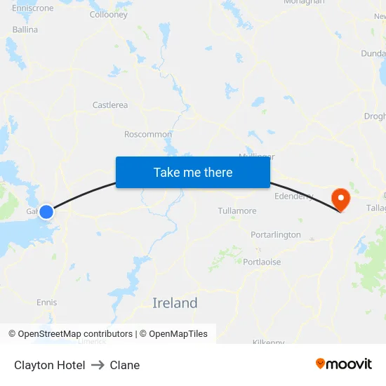 Clayton Hotel to Clane map