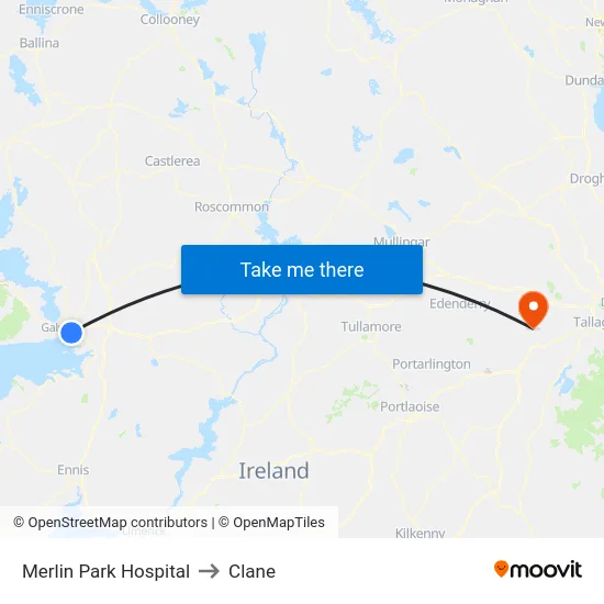 Merlin Park Hospital to Clane map