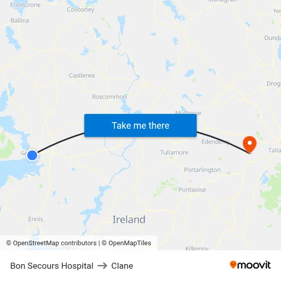 Bon Secours Hospital to Clane map