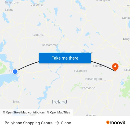 Ballybane Shopping Centre to Clane map