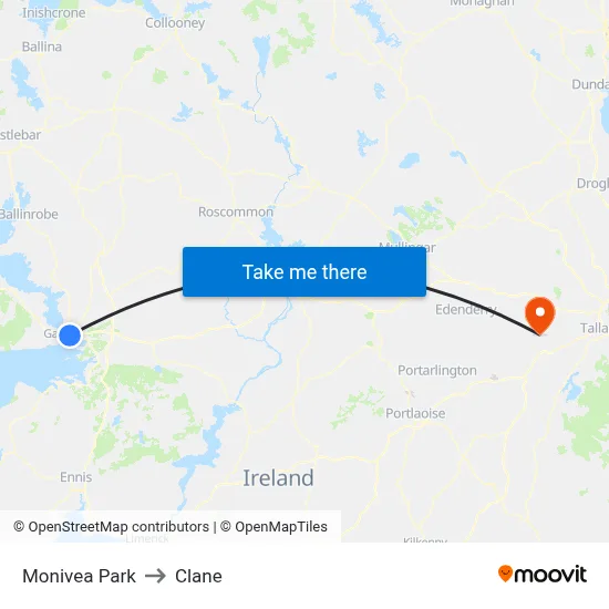 Monivea Park to Clane map