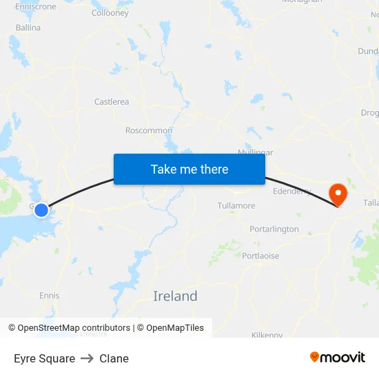 Eyre Square to Clane map