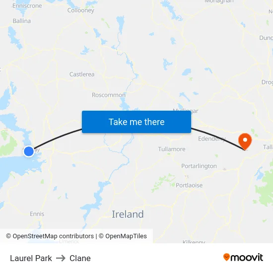 Laurel Park to Clane map