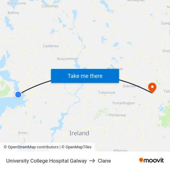 University College Hospital Galway to Clane map