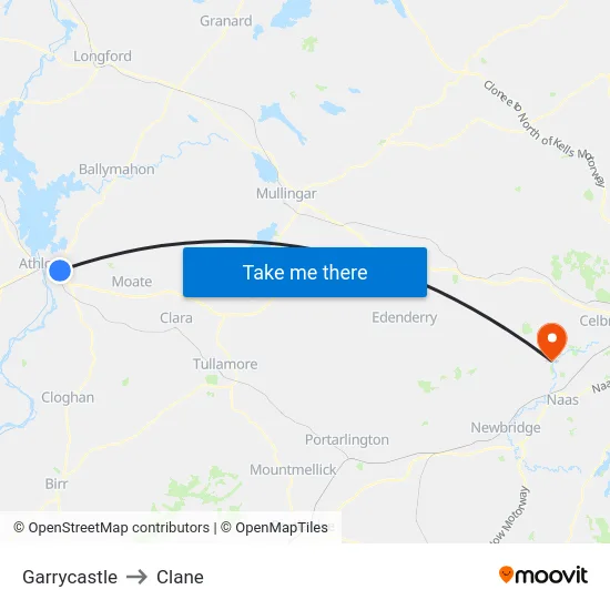 Garrycastle to Clane map