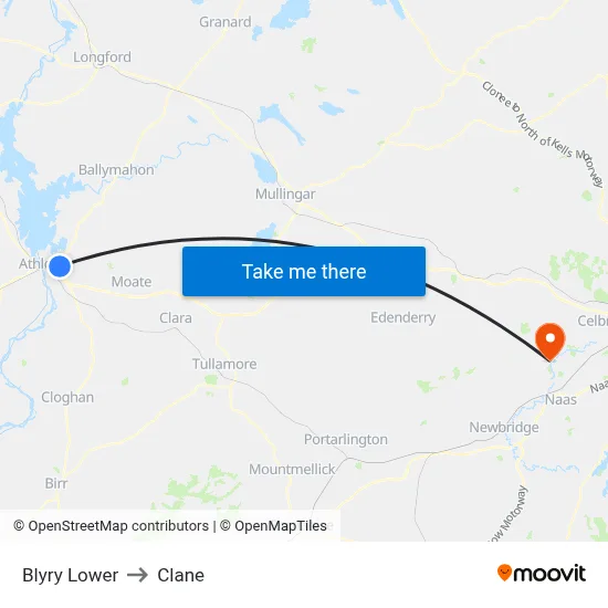 Blyry Lower to Clane map