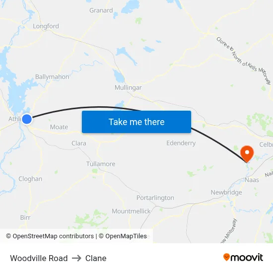 Woodville Road to Clane map