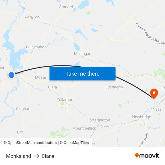 Monksland to Clane map