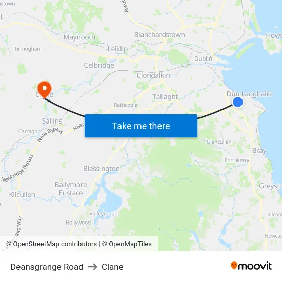 Deansgrange Road to Clane map