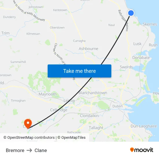 Bremore to Clane map