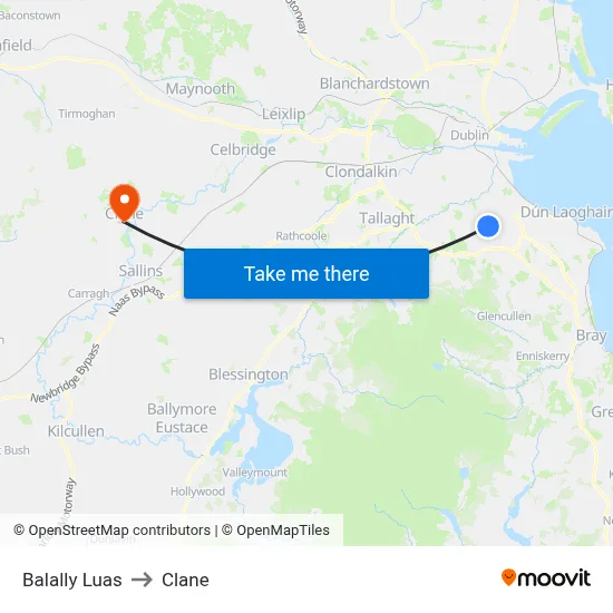 Balally Luas to Clane map
