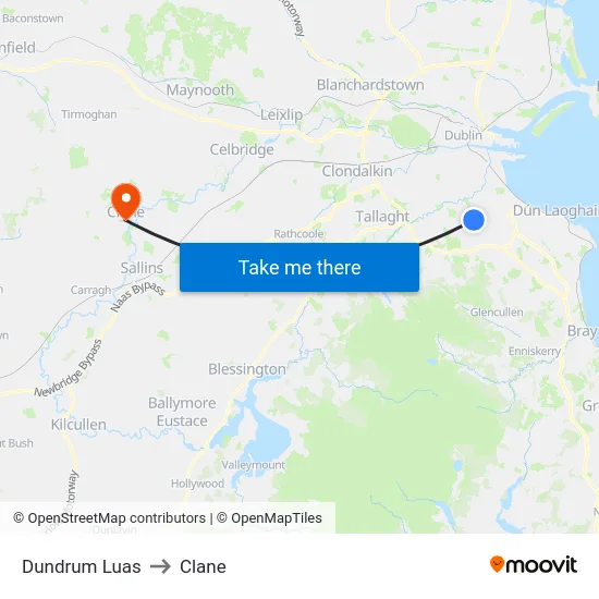 Dundrum Luas to Clane map