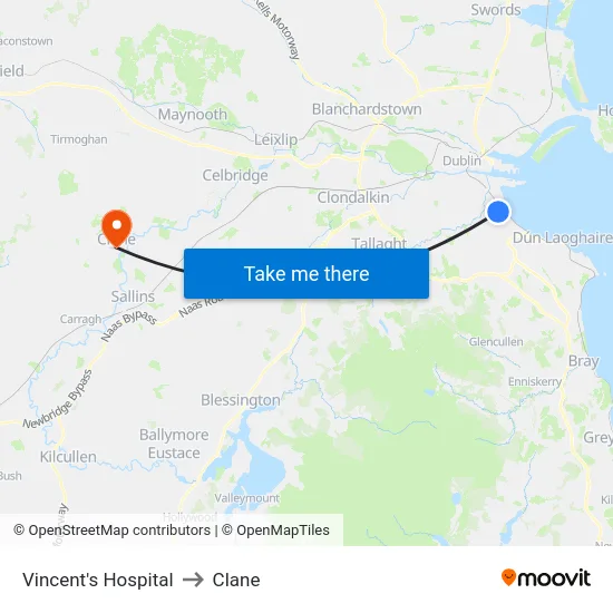 Vincent's Hospital to Clane map