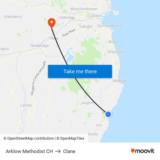 Arklow Methodist CH to Clane map