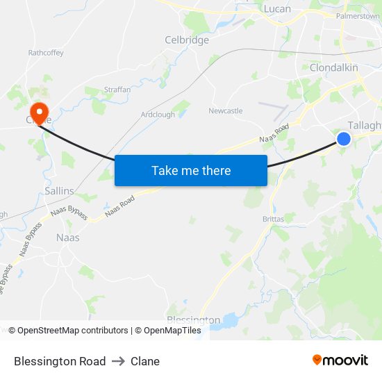 Blessington Road to Clane map