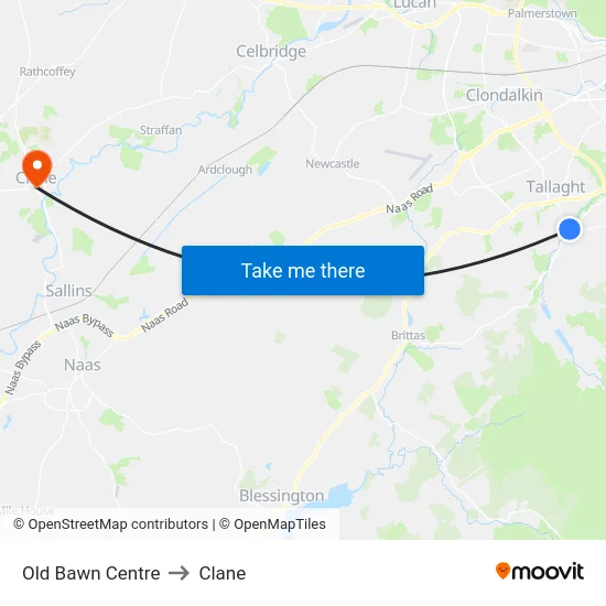 Old Bawn Centre to Clane map