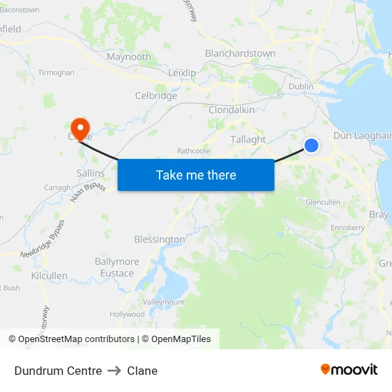 Dundrum Centre to Clane map