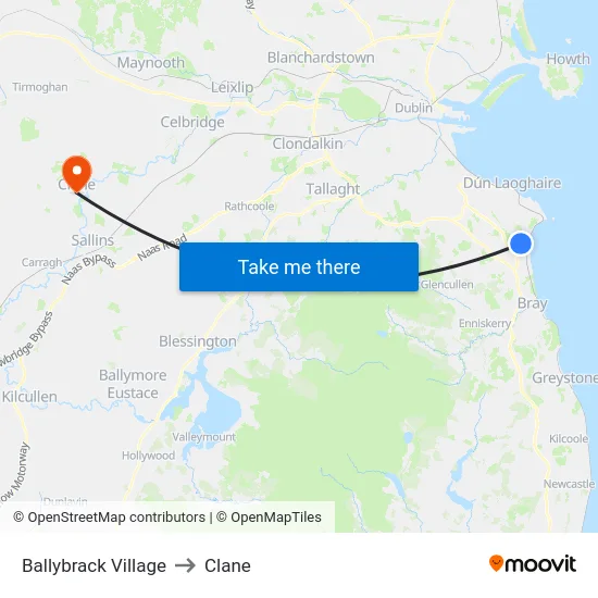 Ballybrack Village to Clane map