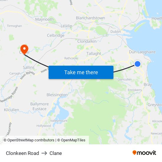 Clonkeen Road to Clane map