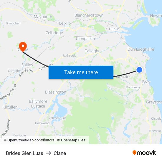 Brides Glen Luas to Clane map