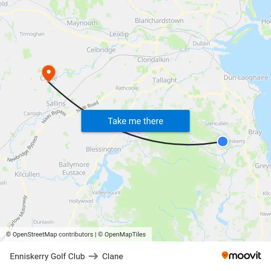 Enniskerry Golf Club to Clane map