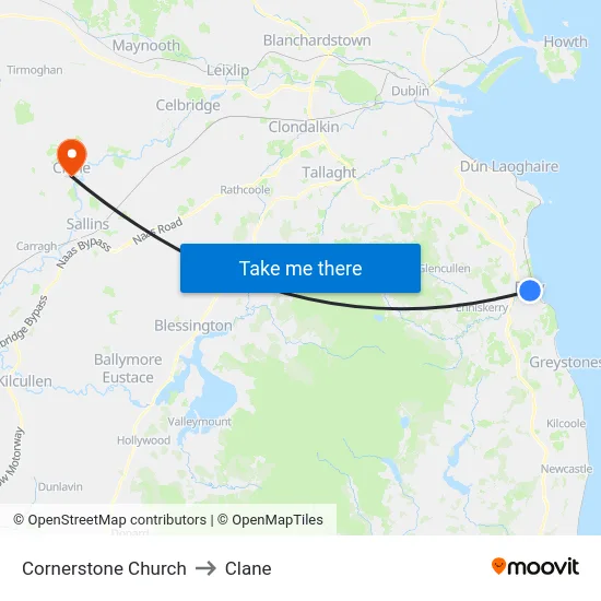 Cornerstone Church to Clane map