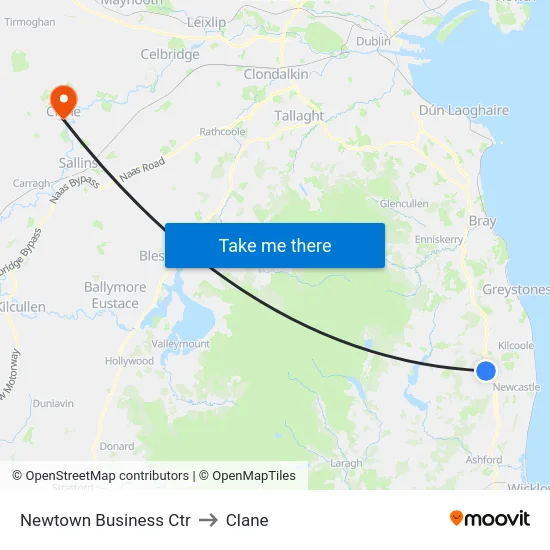Newtown Business Ctr to Clane map