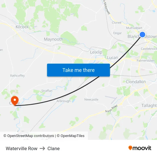 Waterville Row to Clane map